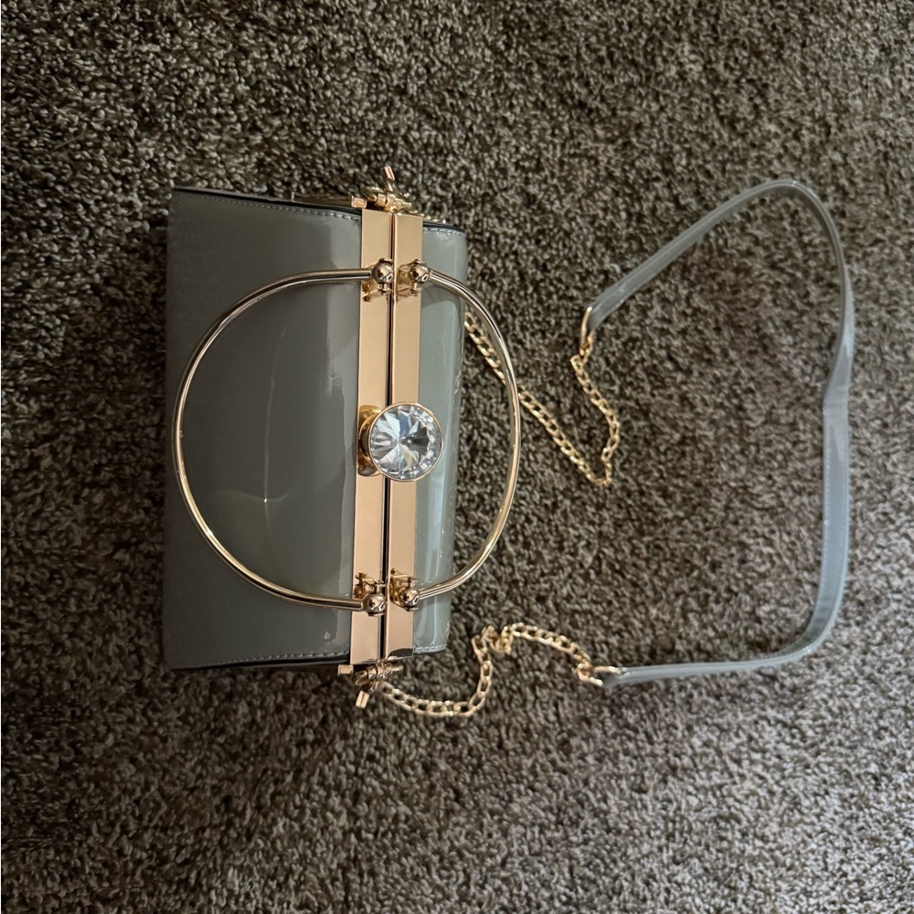 Elegant Gray Clutch with Gold Accents